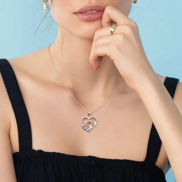 Romavan brand, double heart-shaped birthday stone necklace, colored cubic zirconia pendant necklace, for January to December