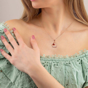 Romavan brand, rose gold heart-shaped birthstone necklace, colored cubic zirconia pendant necklace, for January to December