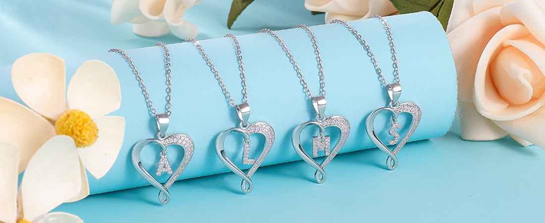 Silvery, Heart Unlimited Initial Letter Zircon Pendant Necklace, Women's Jewelry, Gift for Girls;