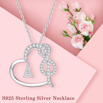 Silvery, Infinite Heart Initial Zircon Pendant Necklace, Women's Jewelry, Gift for Girls;
