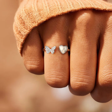 Silvery/golden/rose golden, stackable butterfly capital letter ring, suitable for girls, teenagers, and women