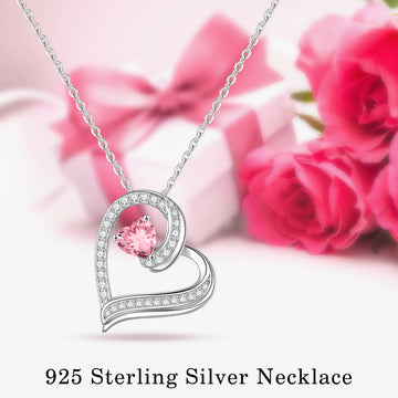Romavan brand, Right-Skewed Heart Birthstone Necklace, colored cubic zirconia pendant necklace, for January to December