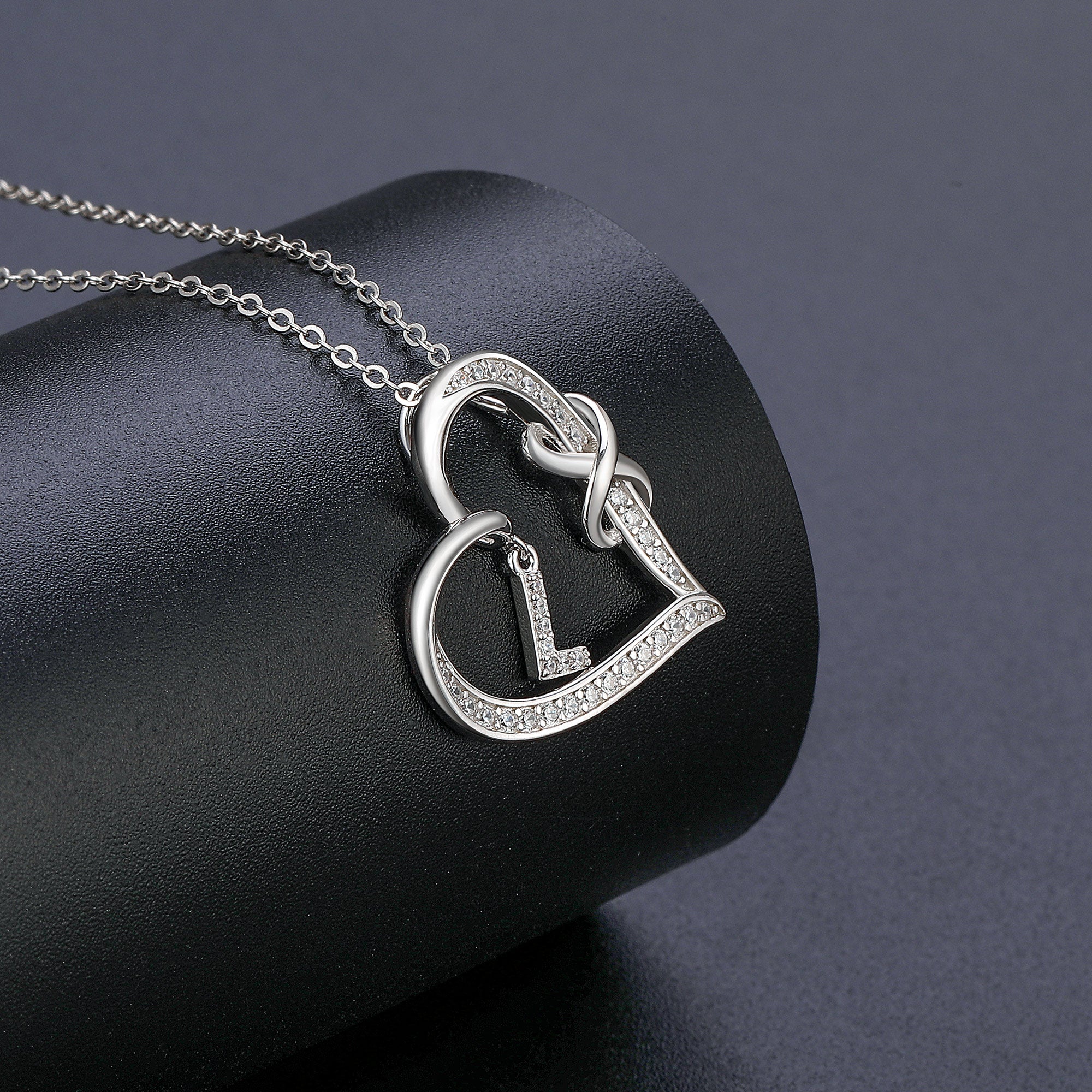 Romavan brand, heart-shaped double knot necklace, capital letter pendant necklace, letters A-Z
