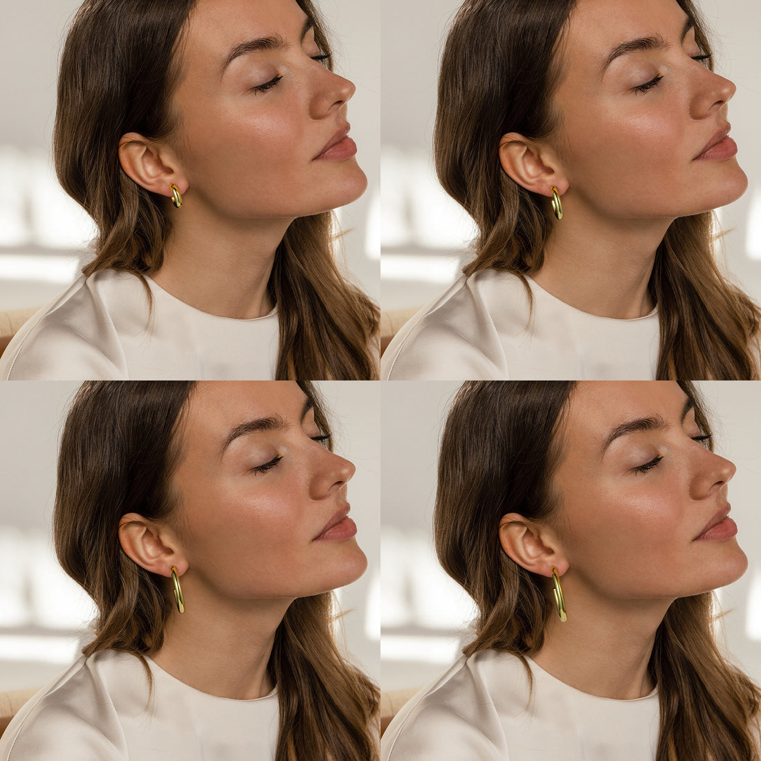 Golden/Silvery, thin-heeled glossy earring set, 20+30+40+50