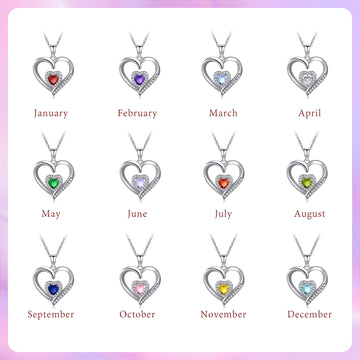 Silvery, women's heart-shaped birthstone necklace, S925 silver plated birthstone necklace, suitable for teenagers and girls, birthday jewelry gift;