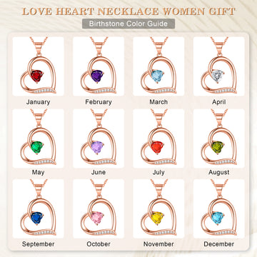 Rose golden, Love Heart birthstone necklace, zircon pendant necklace with the first letter, ladies' jewelry, a gift for girls;