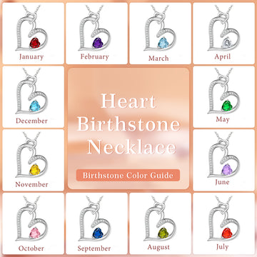 Silvery, heart-shaped birthstone necklace, zircon pendant necklace with the first letter, ladies' jewelry, a gift for girls;