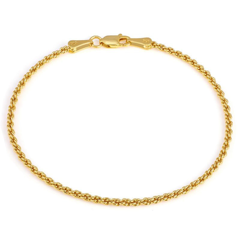 Golden/Silvery, 2mm/3mm/5mm rope chain style bracelet, 6.5\7\7.5\8\8.5\9 inches