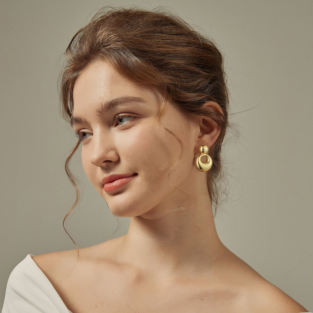 Gold, small solid and large round earrings