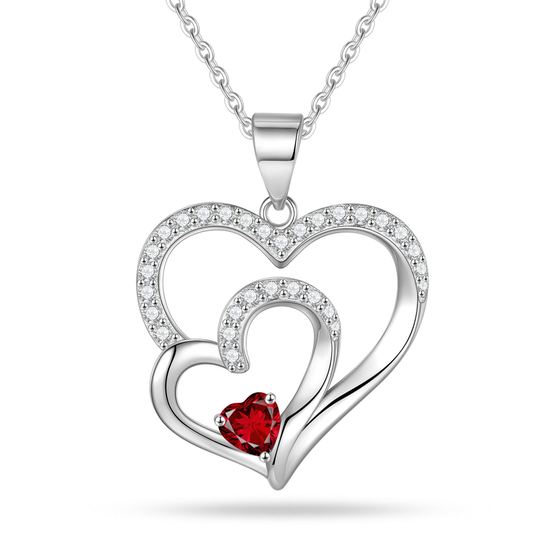 Romavan brand, double heart-shaped birthday stone necklace, colored cubic zirconia pendant necklace, for January to December