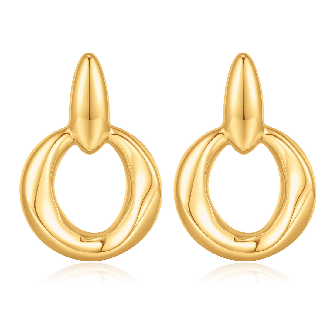 Gold, glossy solid small oval earrings with large circular hoops