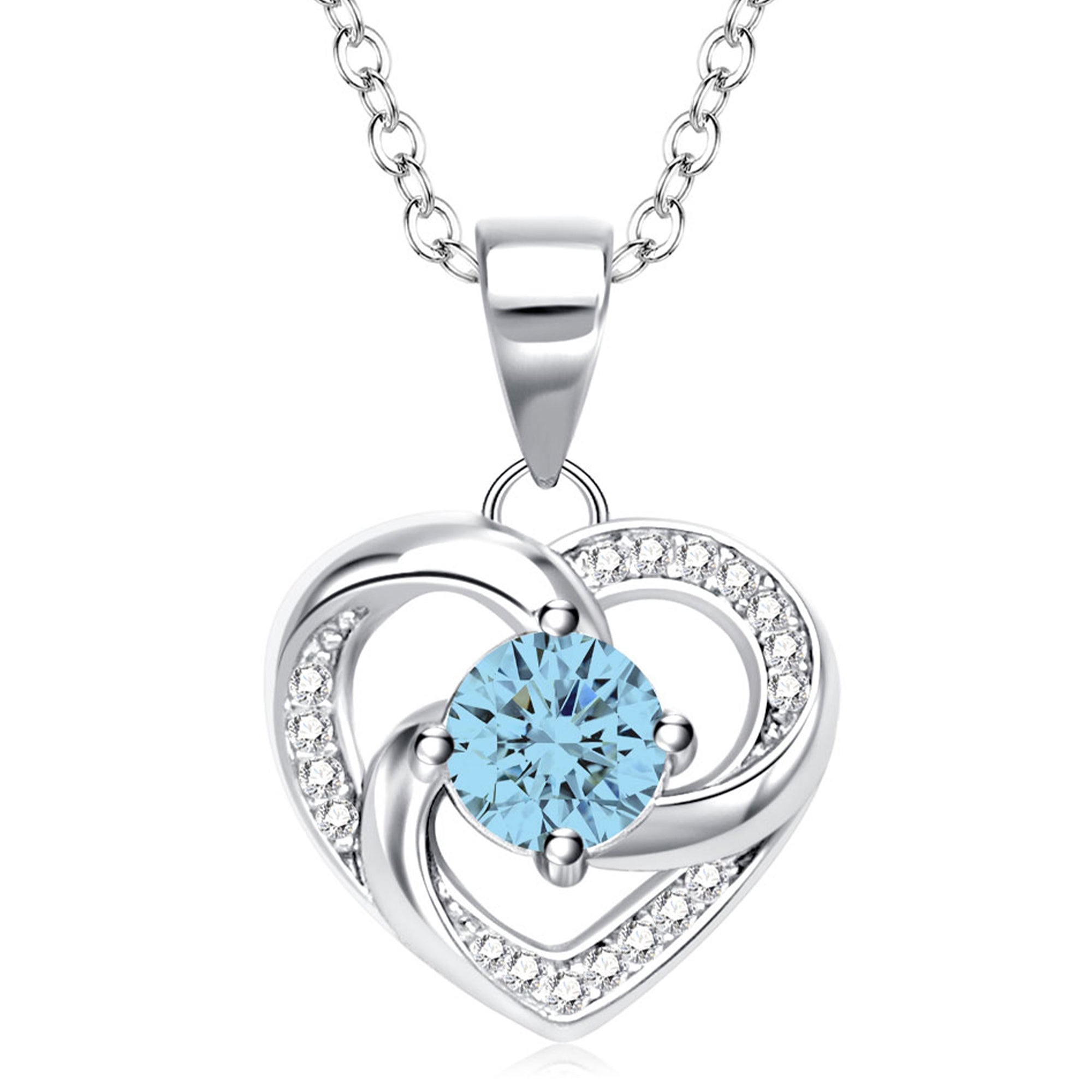 Silvery, rotating heart-shaped birthstone necklace, S925 silver plated birthstone necklace, suitable for teenage girls, birthday jewelry gift;