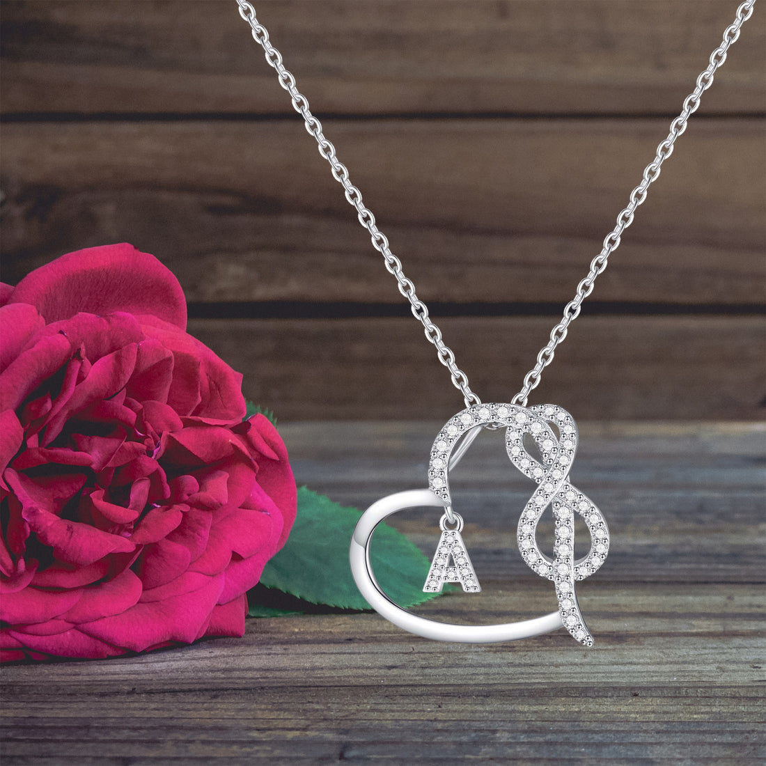 Silvery, Infinite Heart Initial Zircon Pendant Necklace, Women's Jewelry, Gift for Girls;