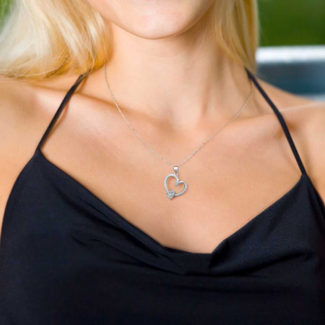 Silvery, half covered heart-shaped women's birthstone necklace, first letter zircon pendant necklace, women's jewelry, a gift for girls;
