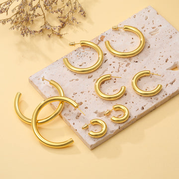 Golden/Silvery, thin-heeled glossy earring set, 20+30+40+50