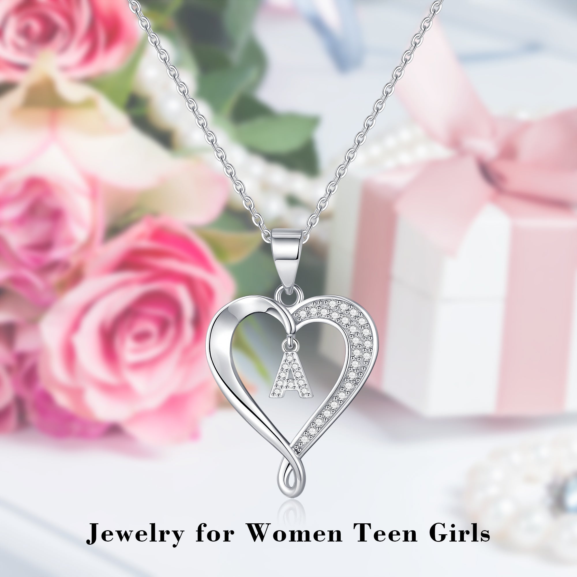 Romavan brand, Heart Unlimited necklace, capital letter pendant necklace, letters A-Z