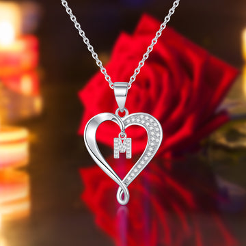 Silvery, Heart Unlimited Initial Letter Zircon Pendant Necklace, Women's Jewelry, Gift for Girls;