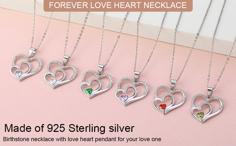 Silvery, Double Love Birthday Stone Necklace, Initial Zircon Pendant Necklace, Women's Jewelry, Gift for Girls;