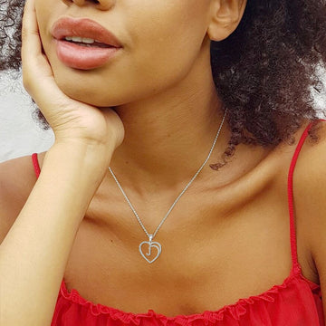 Silvery, double-sided heart-shaped first letter necklace, S925 silver plated necklace, zircon pendant necklace, suitable jewelry gift for girls;