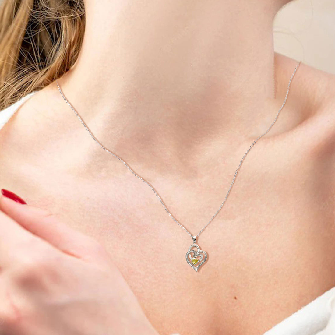 Silvery necklace, heart-shaped birthstone necklace, 925 silver plated zircon pendant necklace, women's jewelry gift, Valentine's Day gift for women's wives and girls