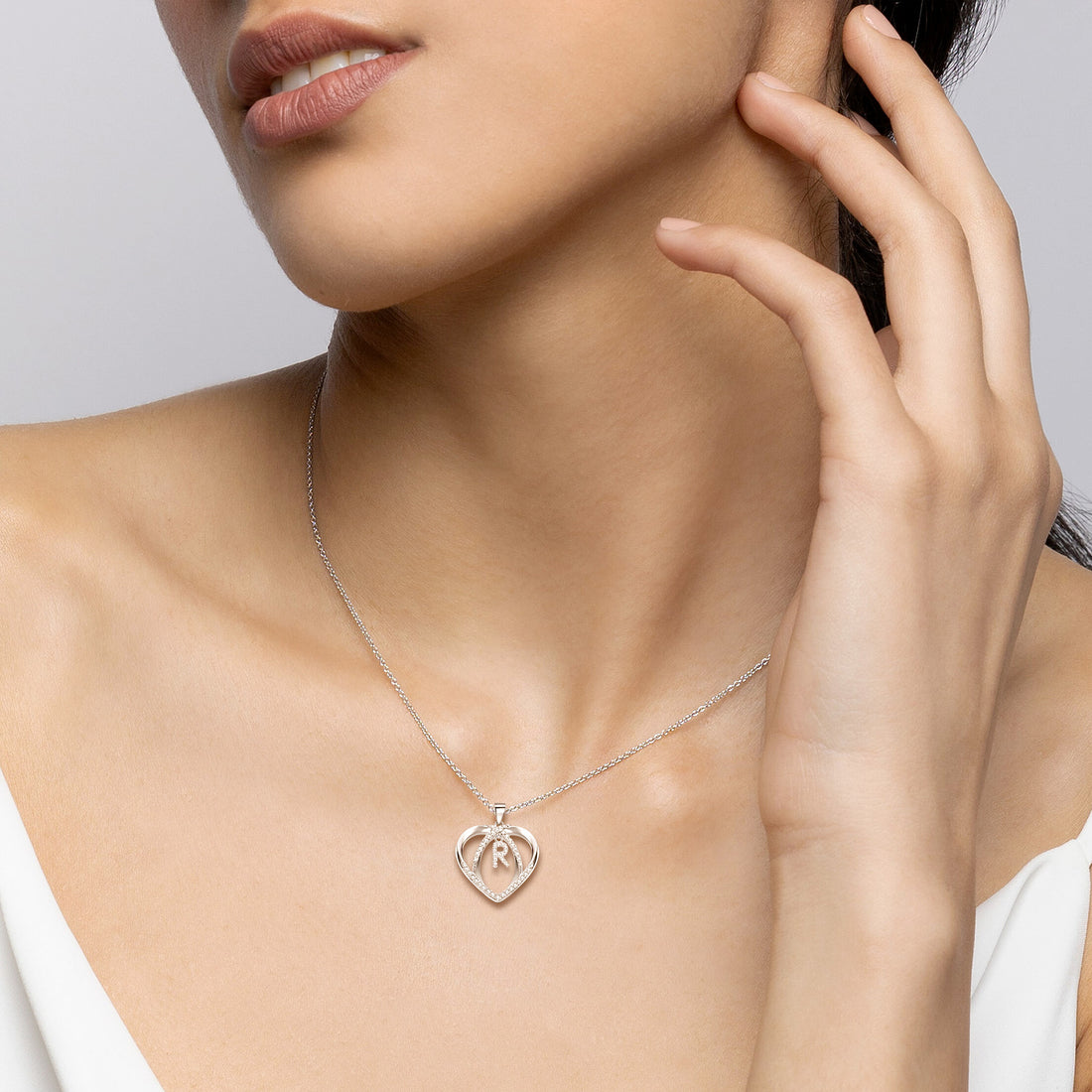 Silvery,cross heart-shaped initial letter necklace, S925 silver plated necklace, zircon pendant necklace, suitable jewelry gift for girls;