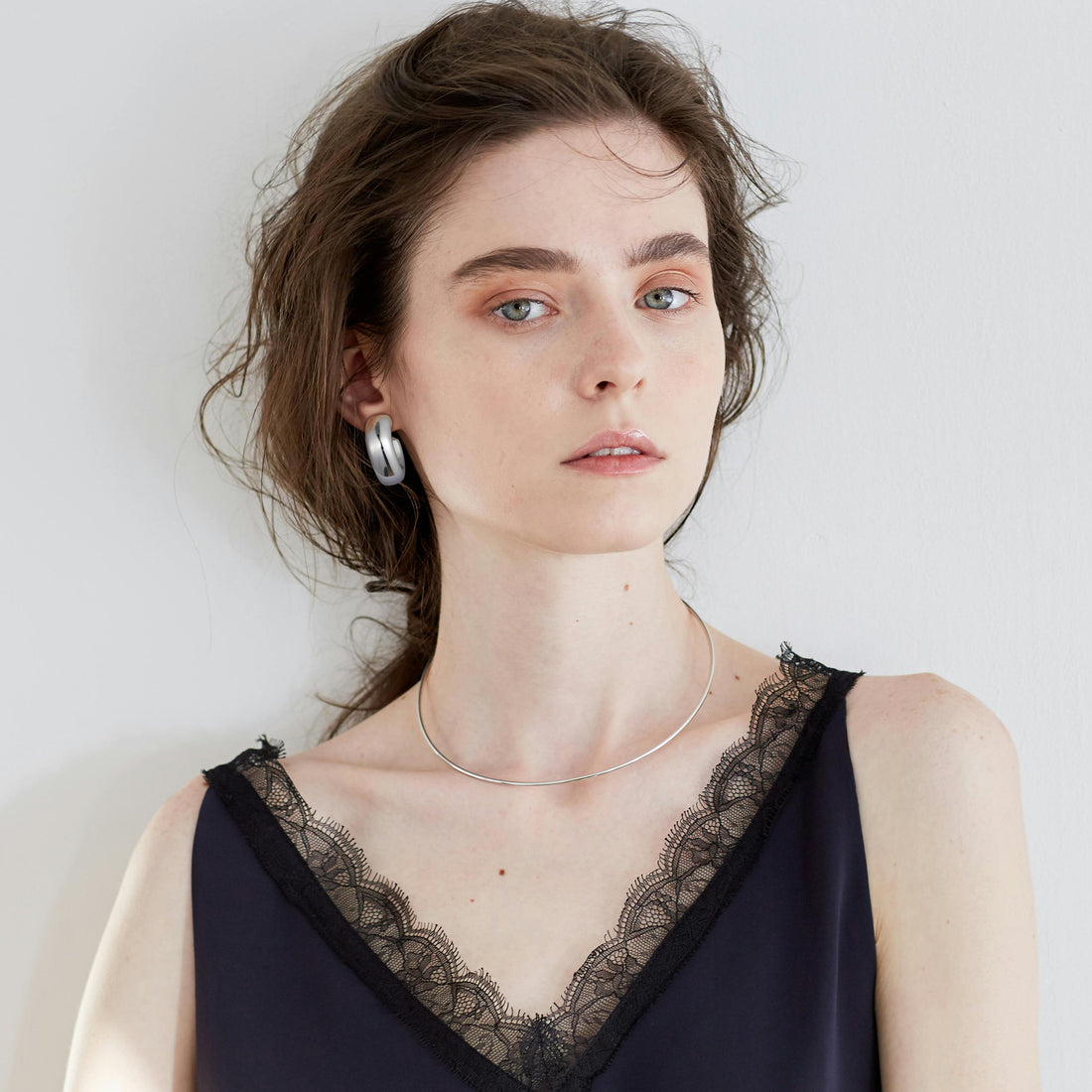 Golden/Silvery, square-cut earrings