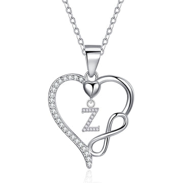 Silvery necklace, heart-shaped pendant with first letter necklace, 925 silver plated zircon pendant necklace, women's jewelry gift, Valentine's Day gift for women's wives and girls