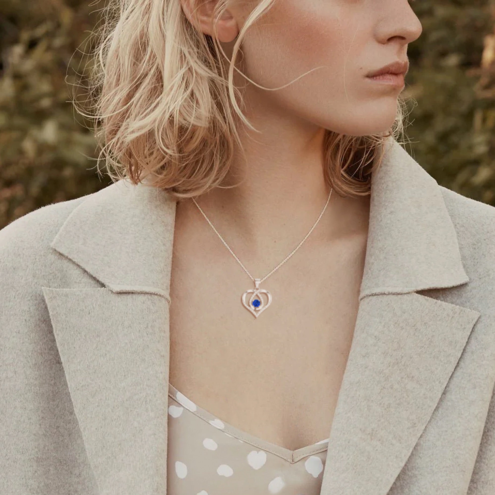 Silvery, droplet shaped heart-shaped birthstone necklace, S925 silver plated birthstone chain, suitable for teenage girls, birthday jewelry gift;